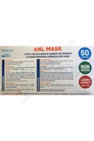 ANL Cerrahi Maske 50li Kutu A++ Kalite