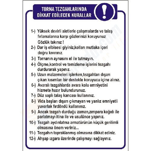 Torna Tezgahlarında Dikkat Edilecek Kurallar