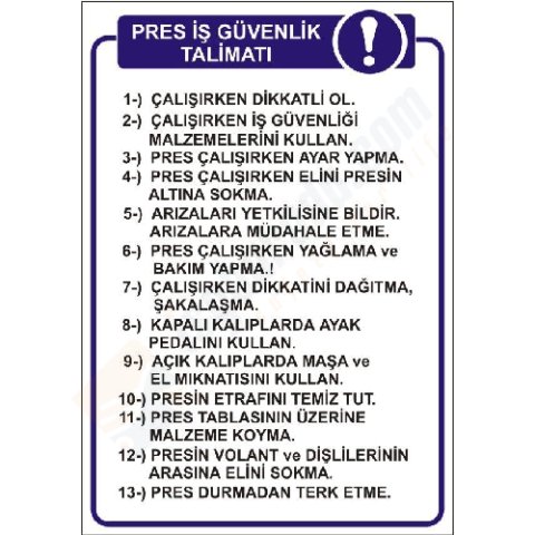 Pres İş Güvenlik Talimatı