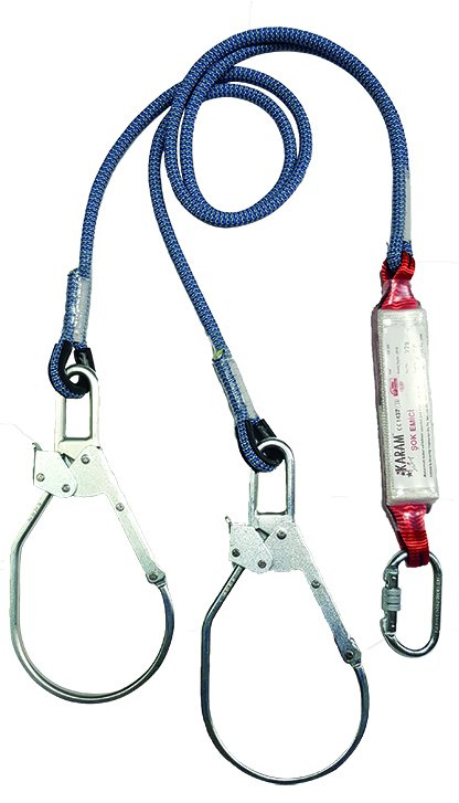 Karam KA341 BK Şok Emici Çift Kol Statik Halatlı Kule Kancalı lanyard  85'lik