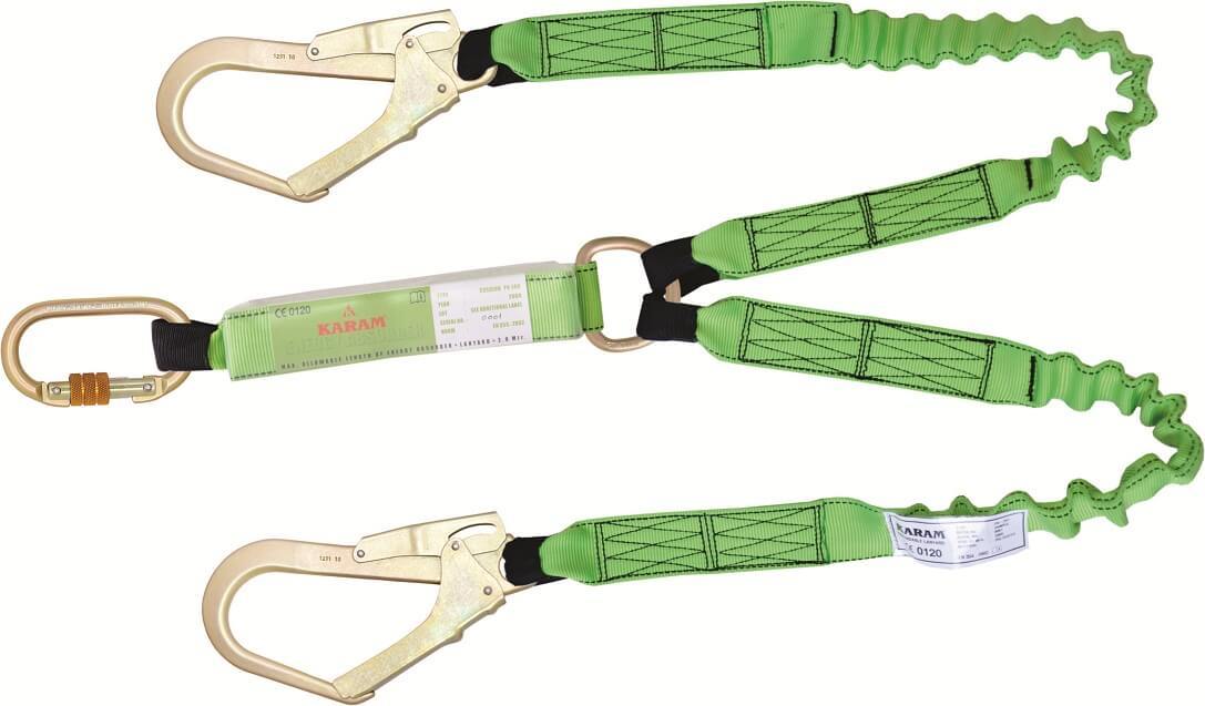 Karam KA371 Şok Emici Elastik Çift Kollu Büyük Kancalı karabinalı lanyard