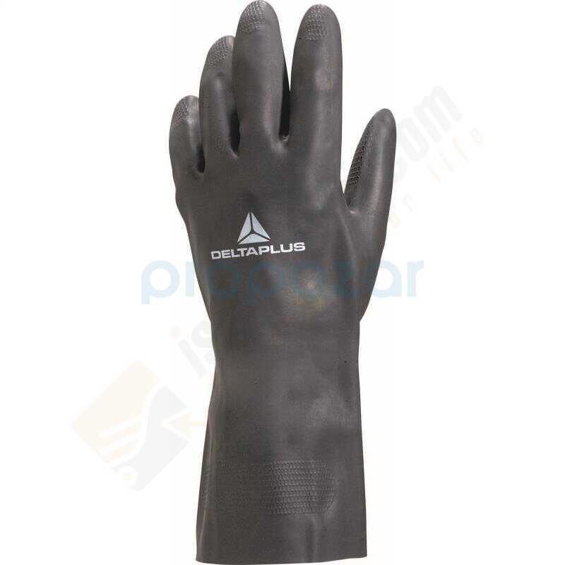 VE509 Neopren Kaplama Pamuk Floklu 33cm Siyah Kimyasal Koruyucu Eldiven